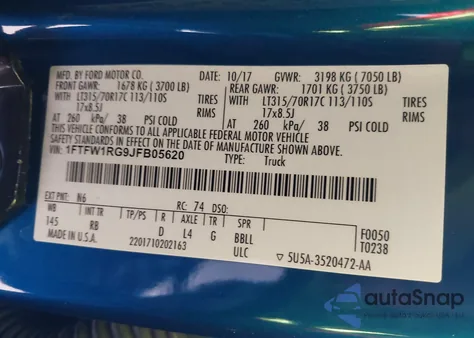 2018 Ford F-150 Raptor from USA, damaged, VIN 1FTFW1RG9JFB05620